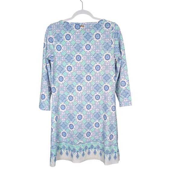 Cabana Life Geometric 3/4 Sleeve Stretch Shift Dress Size M - Picture 2 of 8